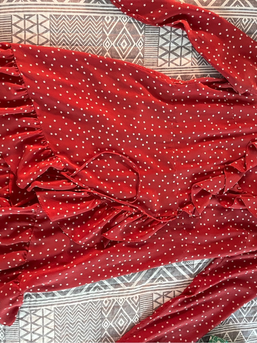 Realisation Par Red Star-Print Ruffle Wrap Mini Dress - Picture 4 of 4